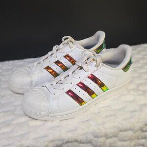 Adidas White Original Superstar Holographic Iridescent Red,Gold, Green,Size 5.5